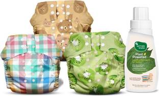 Mother Sparsh Nappers Pack of 3 Cloth Diaper+Soaker Pads With Baby Detergent 200ml-(TT+CC+KK)