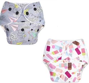 LEVOT Reusable Button Diaper Multi Color Pack of 2 Diaper & 2 Black 5 layer Insert