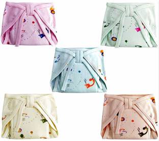 Superminis Baby Boy and Baby Girl Multicolor Random Print Cotton Cushioned Nappies Combo (Pack of 5)
