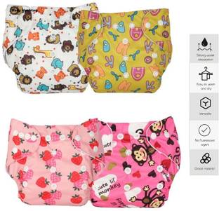 Baby Hashtag Reusable Cloth Diapers + Insert Pad, Washable, 100% Absorption,0-3 yrs (4 Pc)