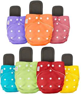 LILTOES 7 Reusable Cloth Diaper + 7 Bamboo Charcoal Inserts - Multi Colour