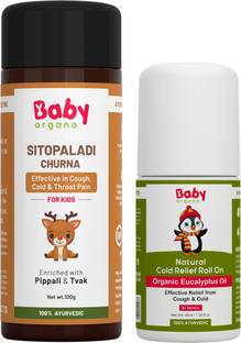 BabyOrgano Ayurvedic Natural Sitopaladi Churna & Cold Relief Roll On for Kids Cough & Cold Manual Nasal Aspirator