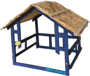 MDT India Christmas Decoration WIDE FRONT Foldable Wooden Crib House Hay Roof Xmas Stable Separate Pieces 46 cm Pack of 1