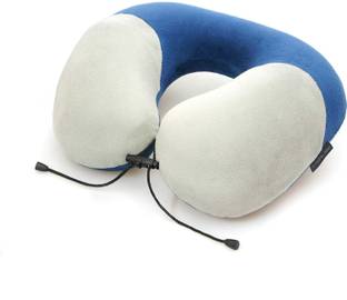 NASHER MILES 100% Pure Memory Foam Travel Neck Pillow , 360° Stable Neck Support with Snap-on Button (Navy Blue and Grey) Neck Pillow