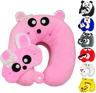 Juzzii Cute Cartoon Neck Pillow with Sleeping Eye Mask for Flight Car Bus for Men Women Neck Pillow & Eye Shade