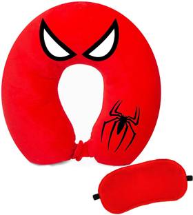 Juzzii Velvet Spiderman Superhero Pattern Unisex U-Shaped Microfiber Soft - Red Neck Pillow & Eye Shade
