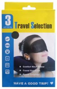 Barkati 3-in-1 Air Travel Kit with Neck Pillow, Ear Buds & Eye Mask Eye Shade