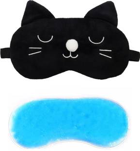 Jenna Fur Cat Black Gel Sleeping Eye Mask for Insomnia, Meditation, Puffy Eyes and Dark Circles