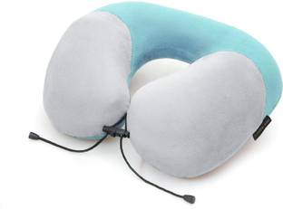 NASHER MILES 100% Pure Memory Foam Travel Neck Pillow , 360° Stable Neck Support with Snap-on Button (Teal and Grey) Neck Pillow