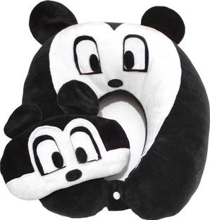 Juzzii Cute Cartoon Neck Pillow with Sleeping Eye Mask for Flight Car Bus for Men Women Neck Pillow & Eye Shade