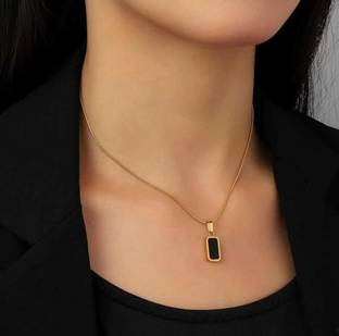 SSUNIQ Stainless Steel Gold-Plated Black Crystal Necklace for Women & Girls Crystal Gold-plated Plated Alloy, Stainless Steel Necklace