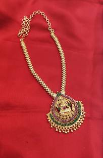 ZozoE Laxmi One Gram Gold Micro Plated AD Ruby Traditional Necklace Chain Gold-plated Plated Copper Necklace