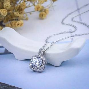 Royatto Cubic Zirconia Silver Plated Stainless Steel Necklace