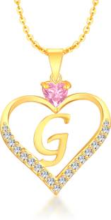 Heer Collection Heart Shape Alphabet 'G' Valentine Special Pendant Propose Wedding Anniversary Cubic Zirconia, Crystal Gold-plated Plated Brass, Copper Chain Set
