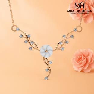 Miss Highness Floral Vine 925 Silver Pendant with Chain Cubic Zirconia Rhodium Plated Sterling Silver Necklace