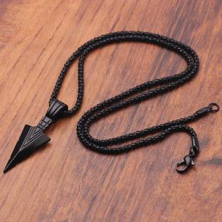 Fashion Frill Black Men Artificial Jewellery Necklace Arrow Pendant for Boys Black Silver Plated Alloy Chain
