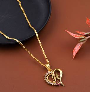 JETWAL H Name Pendant Heart Shape Design Alphabet H Locket with 18 Inch Chain Gold-plated Alloy Pendant