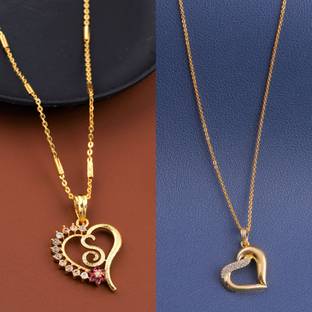BOGHRA SALES New Stylish Exclusive Heart Shape S Letter Pendant With Necklace Chain Combo Diamond Gold-plated Plated Brass, Alloy Chain Set