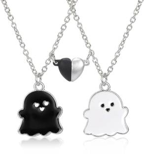 PALAY Cartoon Magnetic Heart Friendship Necklace Black White Kawaii Charm Pendant Gift Stainless Steel Necklace