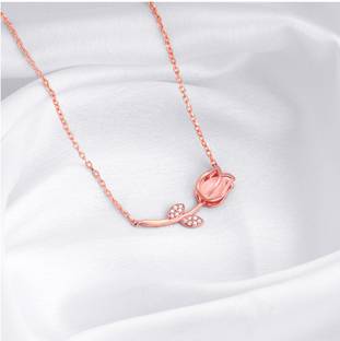 GIVA 925 Silver Anushka Sharma Rose Gold Pink Quartz Flower Necklace for Women Zircon Rhodium Plated Sterling Silver Necklace