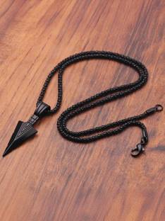 Fashion Frill Black Men Artificial Jewellery Necklace Arrow Pendant for Boys Black Silver Plated Alloy Chain