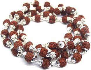 bhaune acessories 5 mukhi rudraksha mala with silver cap Brass Necklace