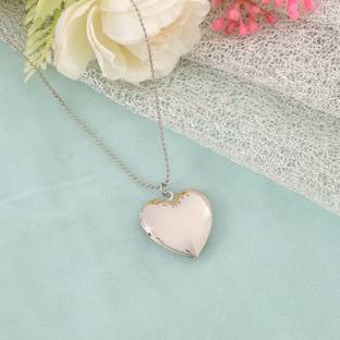 Jewelgenics Silver-Tone Heart Locket Pendant Chain Necklace Crystal Sterling Silver Plated Alloy Necklace