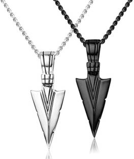 P. R. PRINTS Buy Silver Black Men Arrow Shape Locket/Pendant for Boys and Men Stainless Steel Necklace Set