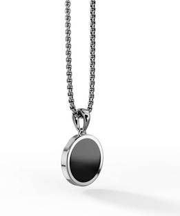 RingoRing Black Onyx Octagon Inlay Round Pendant/Necklace, Men Black Onyx Amulet Pendant Crystal Silver Plated Alloy Necklace