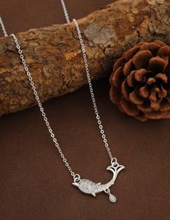 VPCREATION New Exellent Silver Fish Shape Finished Necklace Chain For Women,Girls Diamond Rhodium Plated Silver Necklace