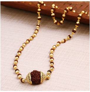 Panchmukhi Big cap Rudraksh Mala gold plated (8mm 36bead) wood chain 15g गोल्ड प्लेटेड लॉकेट