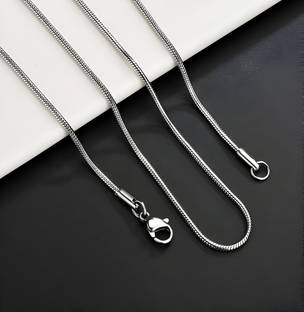 मिनप्रिस Non tarnish Stainless Steel Silver 2mm Round Snack Waterproof Necklace Chain सिल्वर प्लेटेड स्टेनलेस स्टील चेन