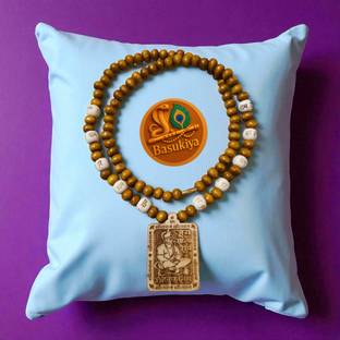 Basukiya Shri Mahaveer Hanuman Tulsi Mala With Shri Ram Naam Moti For Kadamb Wood Necklace Set