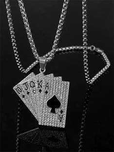 VAGHBHATT Men's HipHop Poker Playing Card PendantChain Stylish Necklace |Party&Casual Wear Zircon Stainless Steel Chain