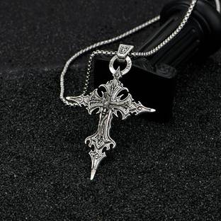 PIXFLIK Fashionable Retro Cross Skull Pendant Necklace Alloy Necklace Set