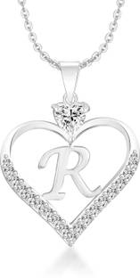 Heer Collection Heart Shape Alphabet 'R' Valentine Special Pendant Propose Wedding Anniversary Cubic Zirconia, Crystal Gold-plated Plated Brass, Copper Chain Set