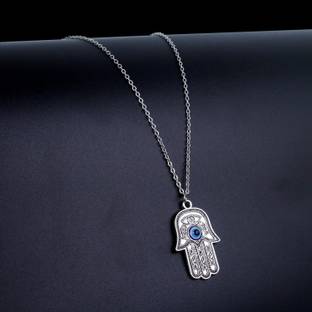 Fashion Frill Evil Eye Chain Pendant for Boys and Men Jewellery 22 Inches Silver Plated Stainless Steel Chain