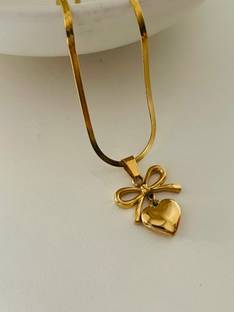 Winnifred Winnifred Anti Tarnish Stainless Steel Gold Bow Heart Snack Chain Necklace Crystal Gold-plated Plated Stainless Steel Necklace