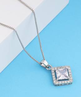 GIVA Zircon Rhodium Plated Sterling Silver Necklace
