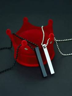 ARDS FASHION Combo of Black & Silver Color (2Pcs) Vertical Bar Pendant Silver Plated Stainless Steel Chain Set