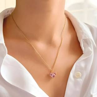 SHIMMERA Anti Tarnish Trendy Viral Heart Pendant Necklace Chain For Women|Gifts For Girls Cubic Zirconia Gold-plated Plated Stainless Steel Chain