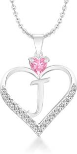 Heer Collection Heart Shape Alphabet 'J' Valentine Special Pendant Propose Wedding Anniversary Cubic Zirconia, Crystal Gold-plated Plated Brass, Copper Chain Set