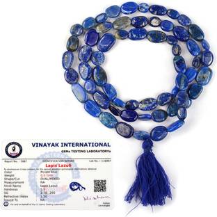 REIKI CRYSTAL PRODUCTS Certified Natural Lapis Lazui Oval Beads Mala Necklace for Unisex Lapis Lazuli Crystal Necklace