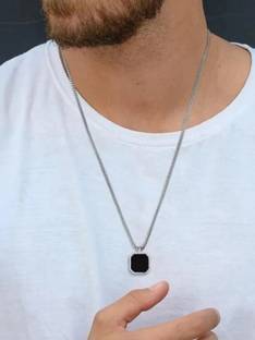 Crazy Fashion Black onyx square inlay Silver pendant chain Onyx Silver Plated Alloy Chain