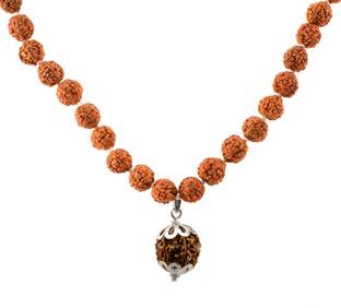 स्प्रीजेम्स For Makar&Kumbh Rashi 7Mukhi Rudraksha With 5Mukhi 108 Bead Mala बीड्स सिल्वर प्लेटेड लकड़ी चेन