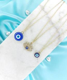 EnlightenMani Evil Eye Pack of 3 Necklaces Combo Gold-plated Plated Alloy Necklace Set