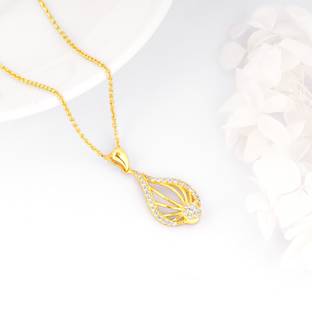 जीवा 925 Silver Golden Glint Pendant |Lifetime Plating|6 Month Warranty ज़िरकॉन गोल्ड प्लेटेड सिल्वर चेन