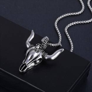 Fashion Frill Stylish Bull Chain Pendant For Men Silver Locket Chain Pendant For Men Boys Silver Plated Stainless Steel Chain
