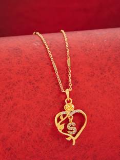 BOGHRA SALES Excellent S Letter Diamond Gold Heart Necklace Chain For Women,Girls Diamond Gold-plated Plated Copper, Alloy Chain