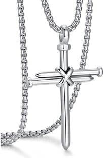 Faizam Collection Cross Necklace for Men Women Nail Cross Necklace (Silver) Stainless Steel Chain